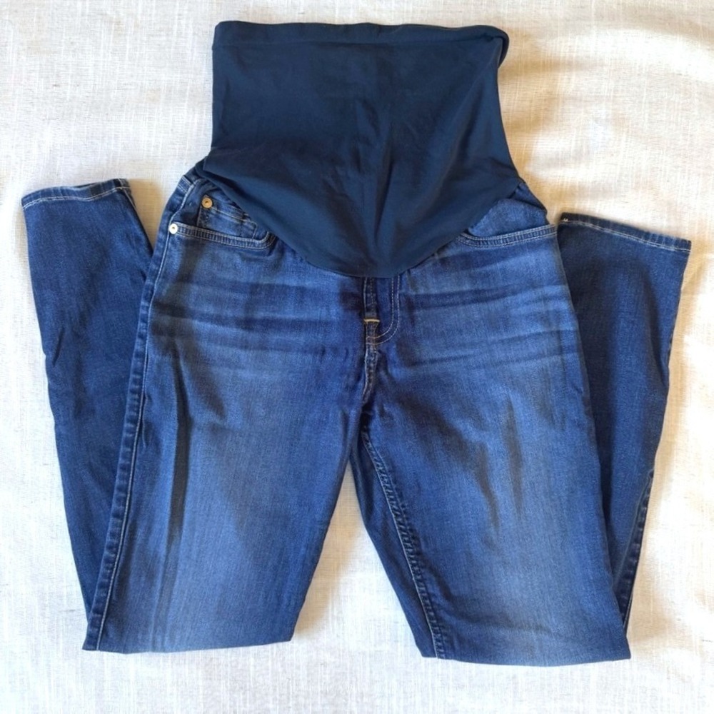 7 For All Mankind Maternity Skinny Jeans Over Belly Panel Dark Wash Blue Size 29